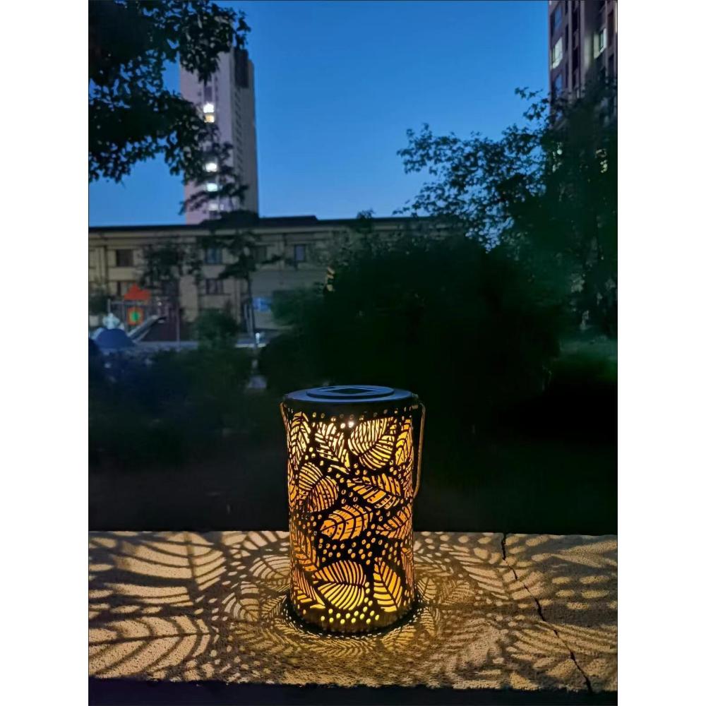 Solar Iron Lamp Outdoor Landscape Decoration Villa Balcony Garden Courtyard Hollow Leaf Projection Lantern Outdoor Iron Hanging Pastoral Lamp