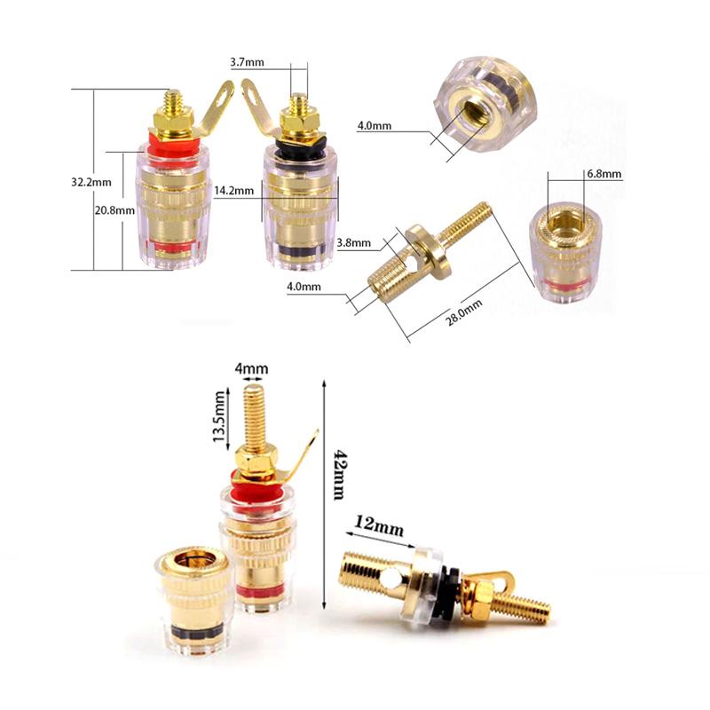 4MM 1pair Red+black Banana Plug Socket Jack Connector Thread Medium Amplifier Speaker Terminal Binding Post Audio