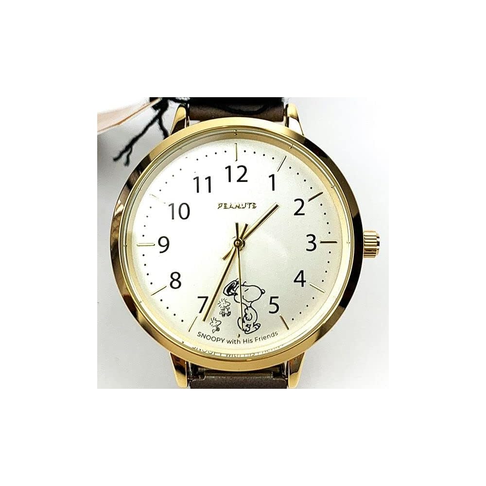 Fieldwork Snoopy Analog Watch with Metal Band and Accordion Strap for Women Brown