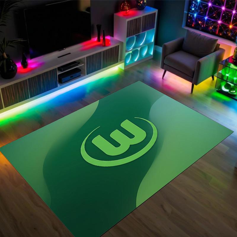 VfL Wolfsburg FC Design Kristall Samt Teppich Gemütlich Nicht?Rutschfester Teppich mit Aufdruck für Schlafzimmer Wohnzimmer Eingang
