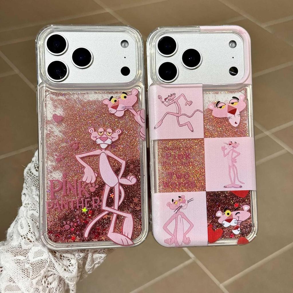 Pink Panther Glitter Cartoon Phone Case for iPhone 17 Pro Max