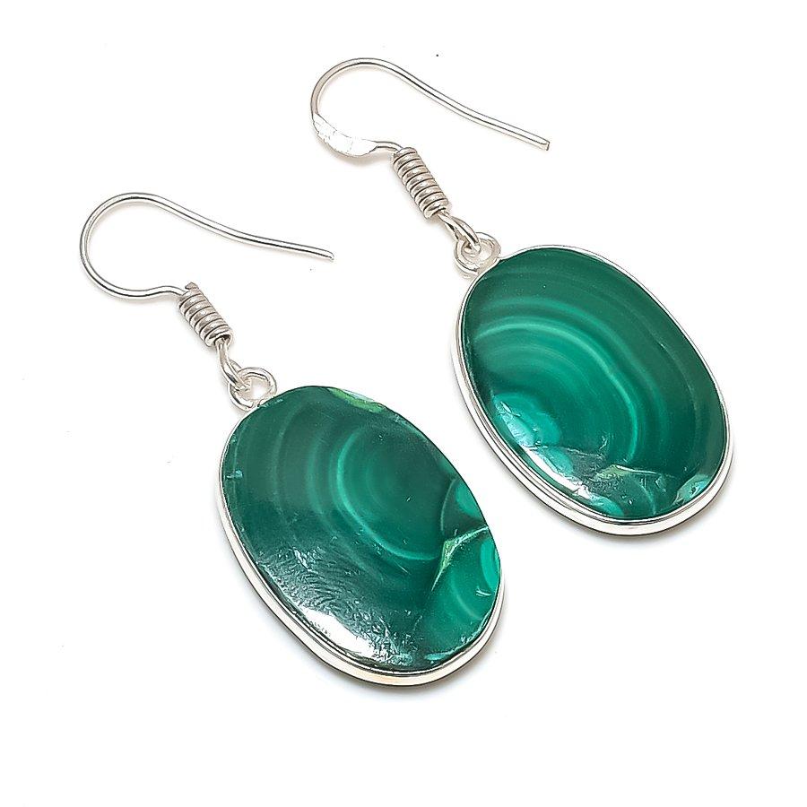 

Natural Malachite Gemstone Handmade 925 Sterling Silver Earring 1.65 f7f56