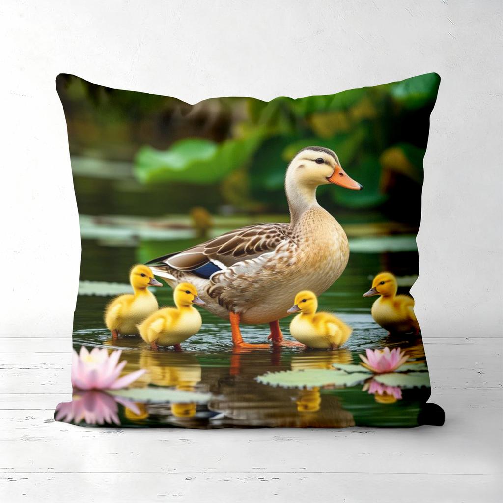 Ducks and Swans Family Pattern Decorative Throw Pillow Polyester Pillowcase, Sofa Decorative Cushion Cov Headboard Pillow