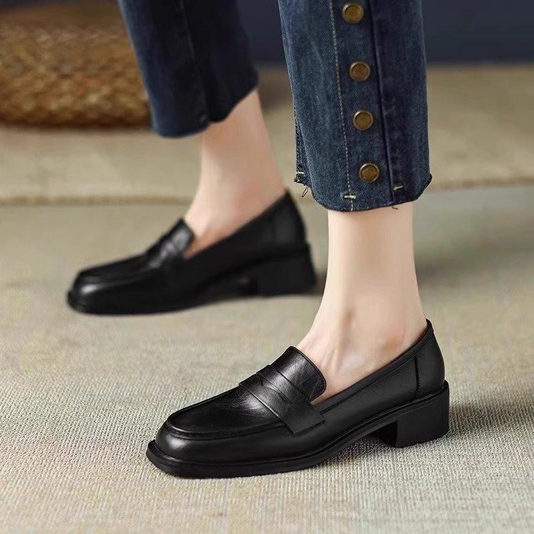 Real Soft Leather Loafers Women's 2025 New Spring and Autumn Platform British Style Small Leather Shoes Versatile Soft Sole One Pedal Single Shoes