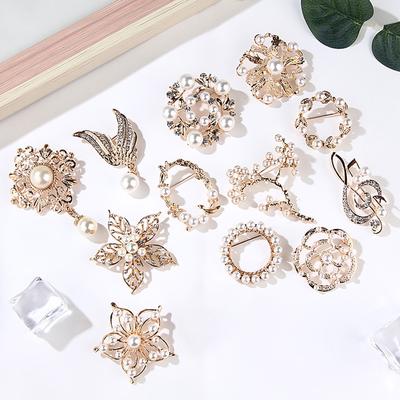 Módní krystaly brož pro ženy drahokam vintage imitace perly květina kovové kolíky svatební párty šperky doplňky
