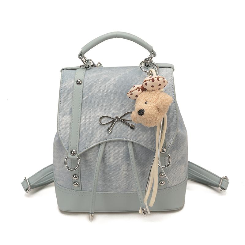 

Retro Bow Decor Cvertible Crossbody Bags Korean Style Sweet Small Backpack Purse Faux Leather Trim Satchel for Work & School синий