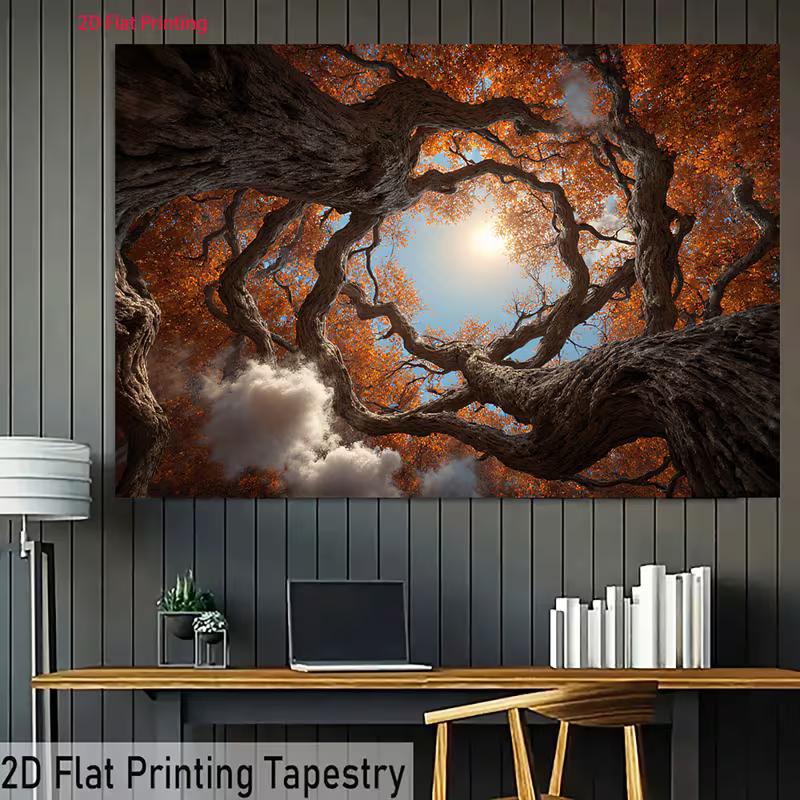2D Flat Fall Forest Backdrop Mystical Twisted Oak Branches Background Cloth