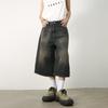 Women Y2k Style Baggy Denim Shorts Wide Leg Short Pants Fashion High Waisted Dark Wash Knee Length Loose Unisex Jeans Casual