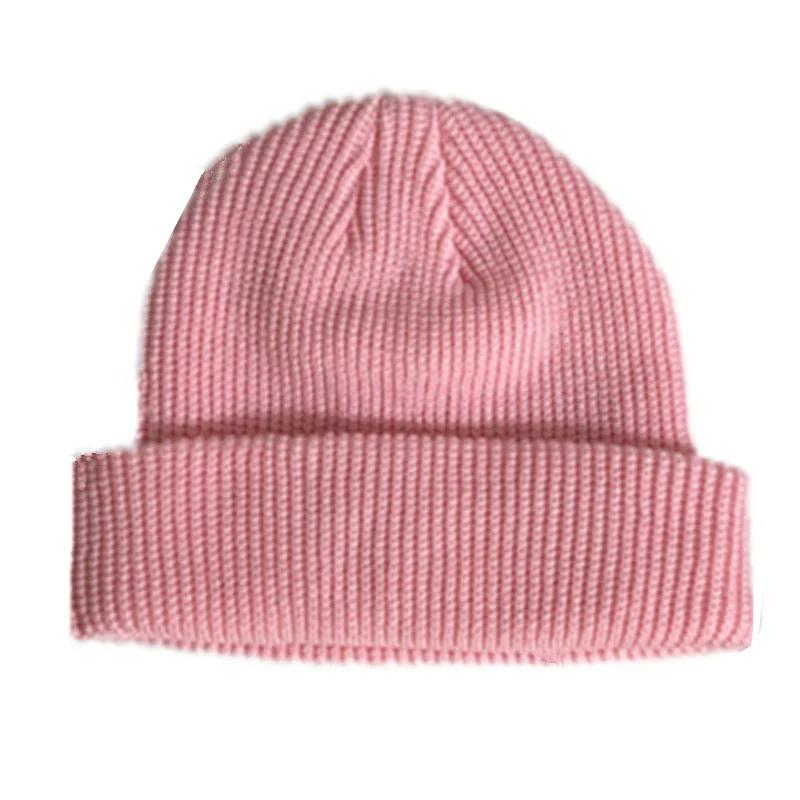Unisex Autumn Winter Ribbed Knitted Hat Soft Cuffed Short Melon Cap Men Women Navy Style Beanie Hat