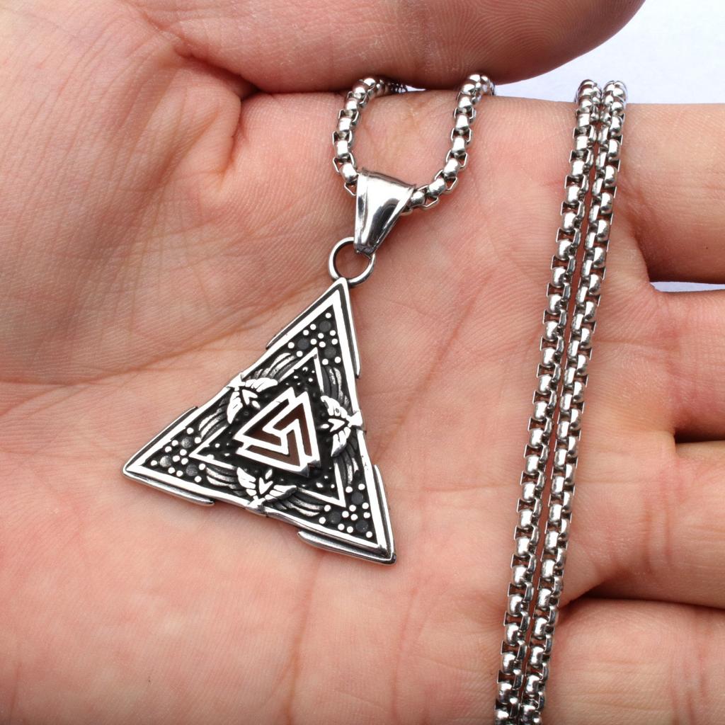 Vintage Triangular Rune Titanium Steel Pendant Wind Men'S Fashion Stainless Steel Necklace Jewelry