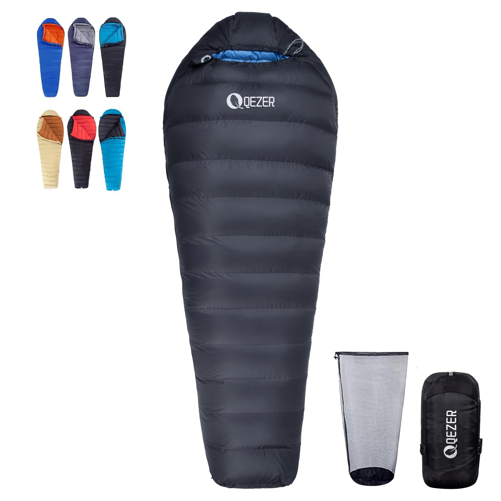 

QEZER Down Mummy Sleeping Comfortable Temperature to with Storage Available in 6 Ideal for Car Emergency and Outdoor Bag, 600FP, All-Season, -24°C