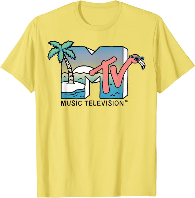 MTV Beach Island Flamingo Logo Vintage Graphic TShirt MTV Sunset Shape Boombox Checker Design Tee Top Unisex on The Moon Outfits