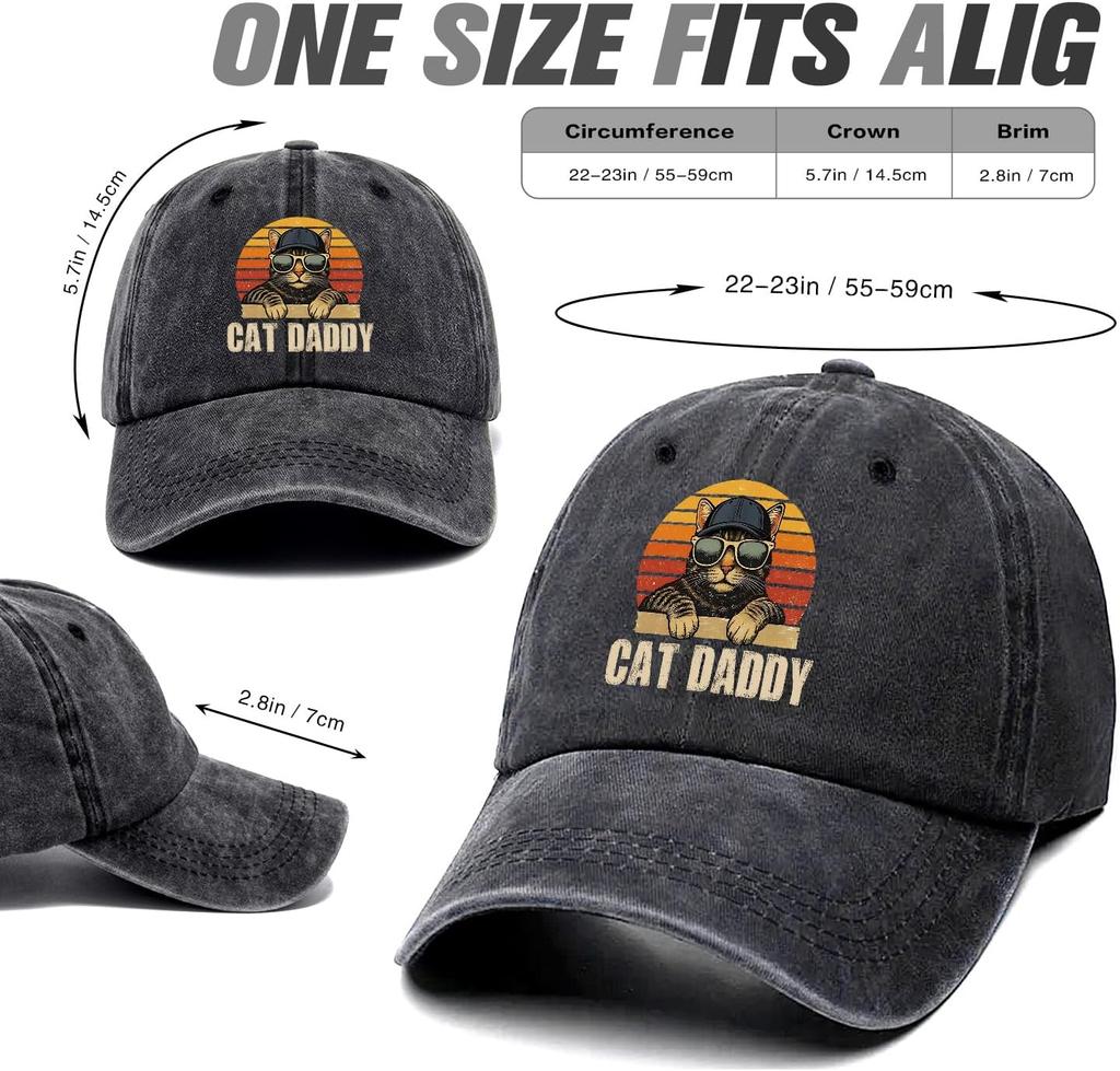 Boné de Baseball Retrô Cat Daddy Algodão Lavado Ajustável Chapéu de Exterior para Homens Presente para Pai Avô