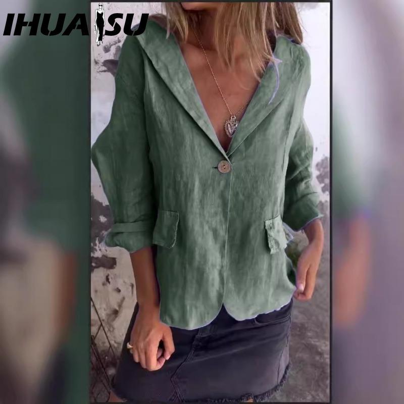 IHUASU Dame Vintage Casual rutenettprint Høst Vinter Langermet POLO Hals Jakker & Kåper