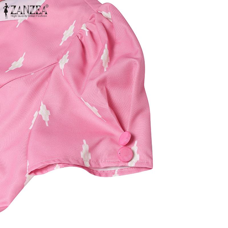 ZANZEA Women Casual Sweetheart Neck Summer Short Sleeve Print Dress