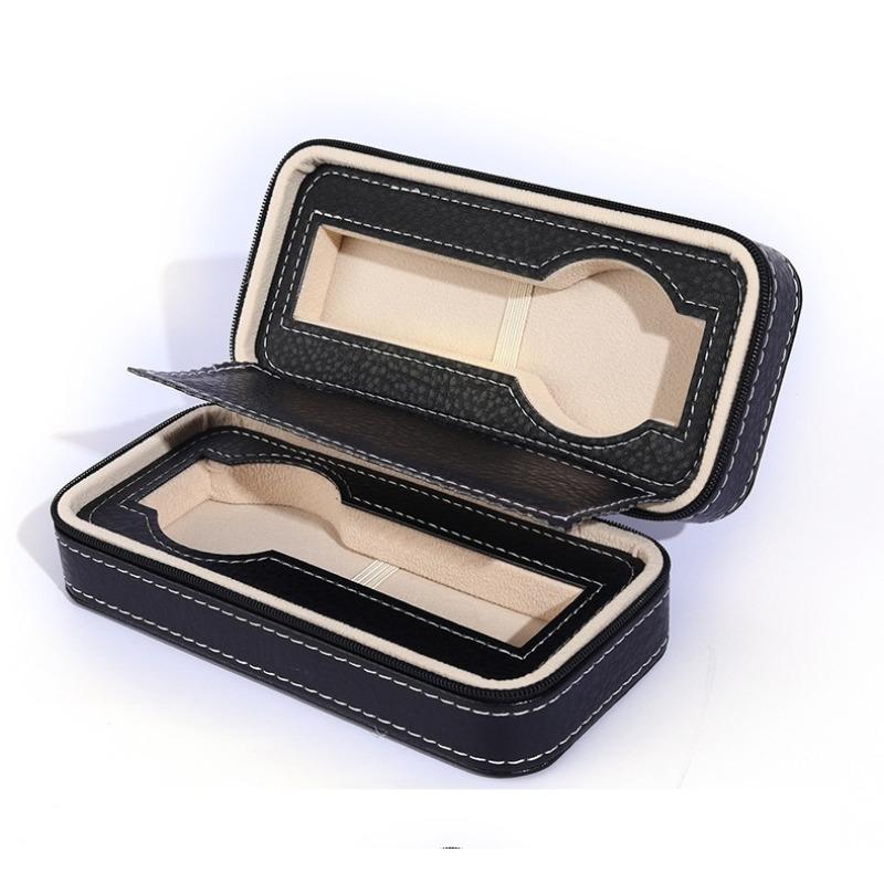 Watch box, PU lychee patterned watch zipper bag, high-end portable 2-person couple gift box