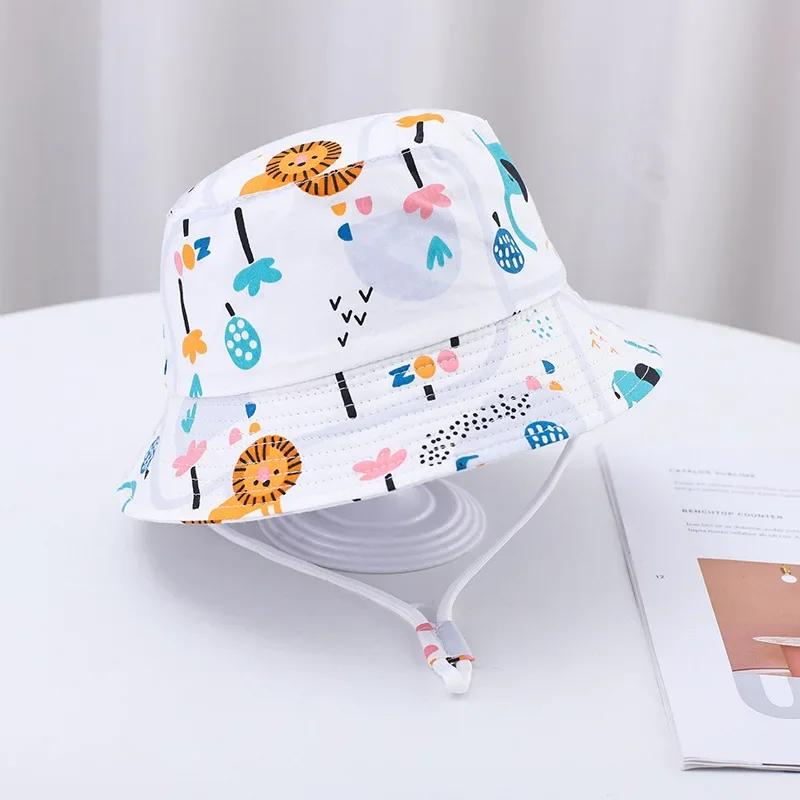 Baby Sun Hat Summer Kids Cartoon Dinosaur Print Soft Cotton Bucket Hat For Girls Boys Panama Beach UV Protection Cap Children