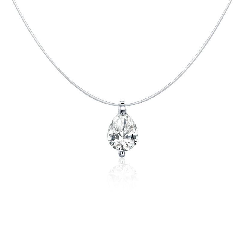 BAMOER Silver Invisible Chain Necklaces Pendants Rhinestone Choker Necklaces Transparent Fishing Line Collier Femme SCN332