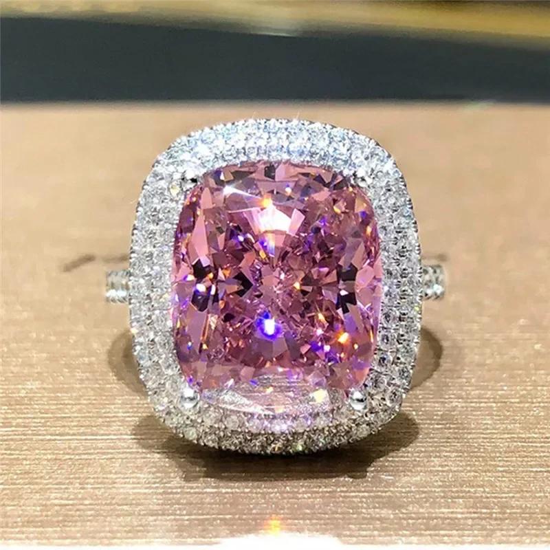 New Big Pink Cubic Zirconia Wedding Ring For Women Romantic Bridal Fashion Jewelry For Marriage Ceremony Party