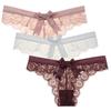 3 Pcs/Lot Women's Lace Bow Thongs Sexy Low Waist Panties Underpants
