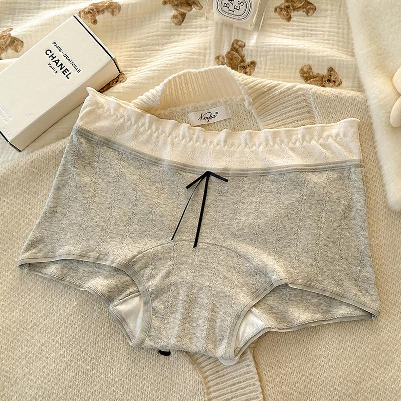 Women's Spring and Autumn Color Matched Pure Cotton 10A Antibacterial Extended Crotch Anti Glare Briefs