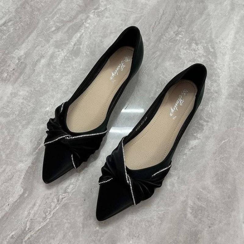 Elegant Women's Single Shoes Low Heel Pointed Head Shallow Mouth Commuting Doudou Shoes 2025 Spring and Summer New Soft Sole Comfortable Mother Shoes