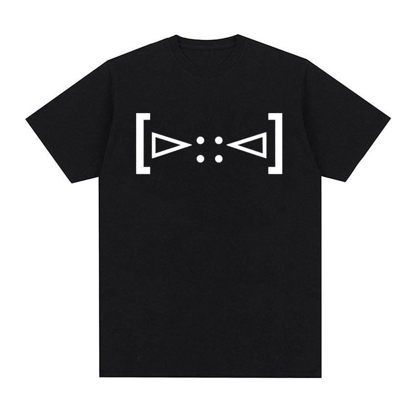 Black Modern Style Graphic TShirt Unique Geometric Symbol MusicThemed Text Creative Symbol Heart Stylized Text Design Top S