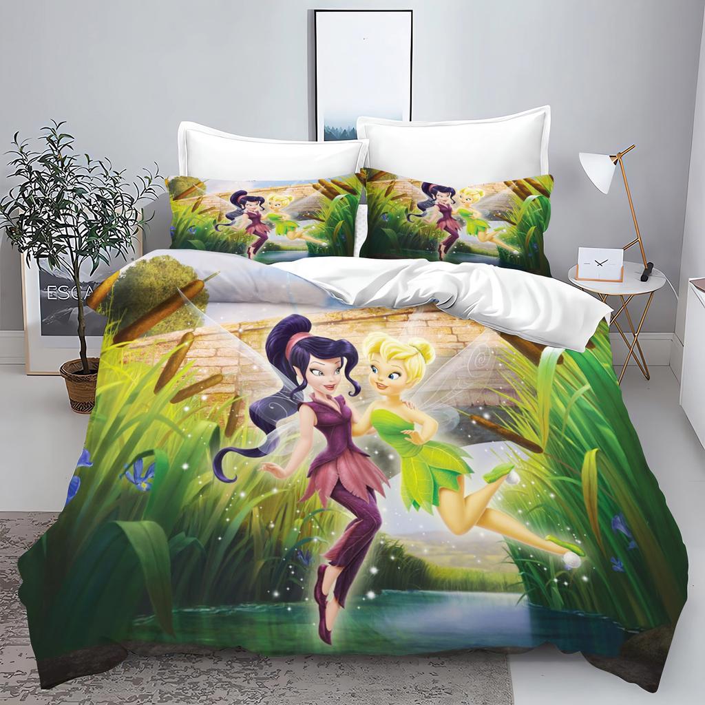 Tinker Bell Anime Disney Bedding Set Duvet Cover 100% Polyester Suitable For Children And Adults 3-Piece Set 1 Quilt Cover