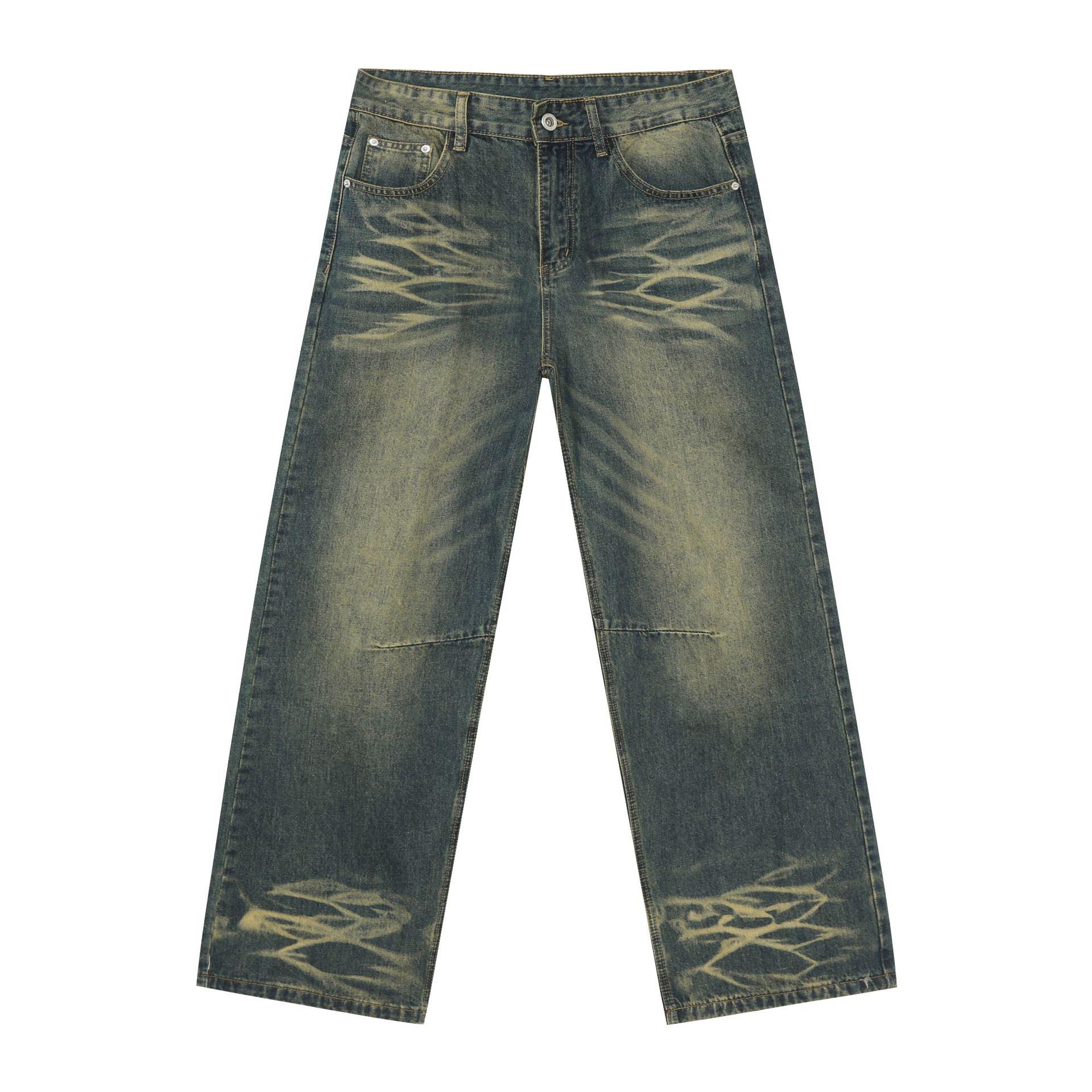 

Длинные брюки Ретро-джинсы High Street Мужские прямые свободные брюки с широкими штанинами Прямые свободные джинсы для мужчин Модные и удобные брюки M синий