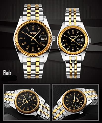 Popular Couple's Watches for Men and Women, Classic Gold and Silver Designs with Stainless Steel Bands, Waterproof, and Luxurious Designs. Perfect As
