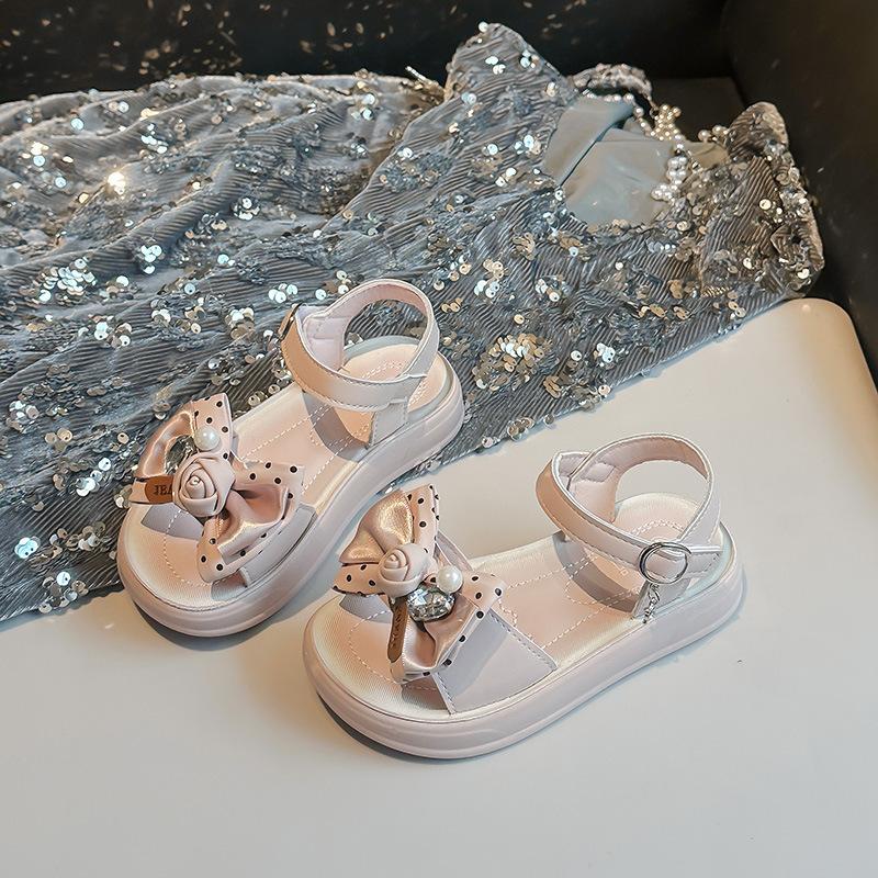 

Сандалии для девочек Wave Dot Rose Blossoms Butterfly Dew Toe, летние, новые, пляжные туфли принцессы Water Diamond Pearl 37 розовый