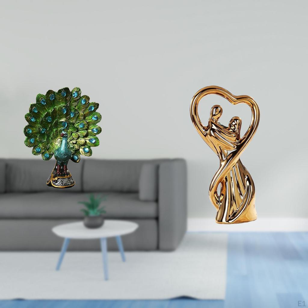Elegant Peacock Couple Statue Animal Sculpture Collection Romantic Tabletop Ornament for Bedroom