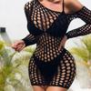 Lencería Mujer Ropa de Dormir Falda de Cadera Manga Larga Malla Hueca Red de Pescado Vestido Camisones Vestidos Ropa de Baño Ropa Interior de Red