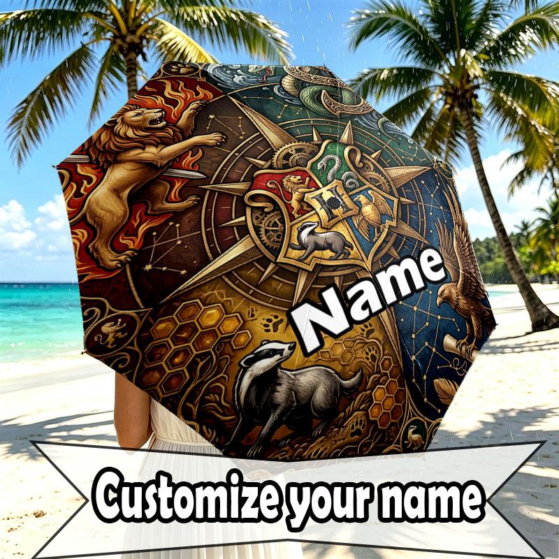 Custom Name Personalized Harry potter Print Umbrella, Auto Open Close, 8‑Rib Sturdy Frame, Commute Camping Hiking Use, Birthday Gift