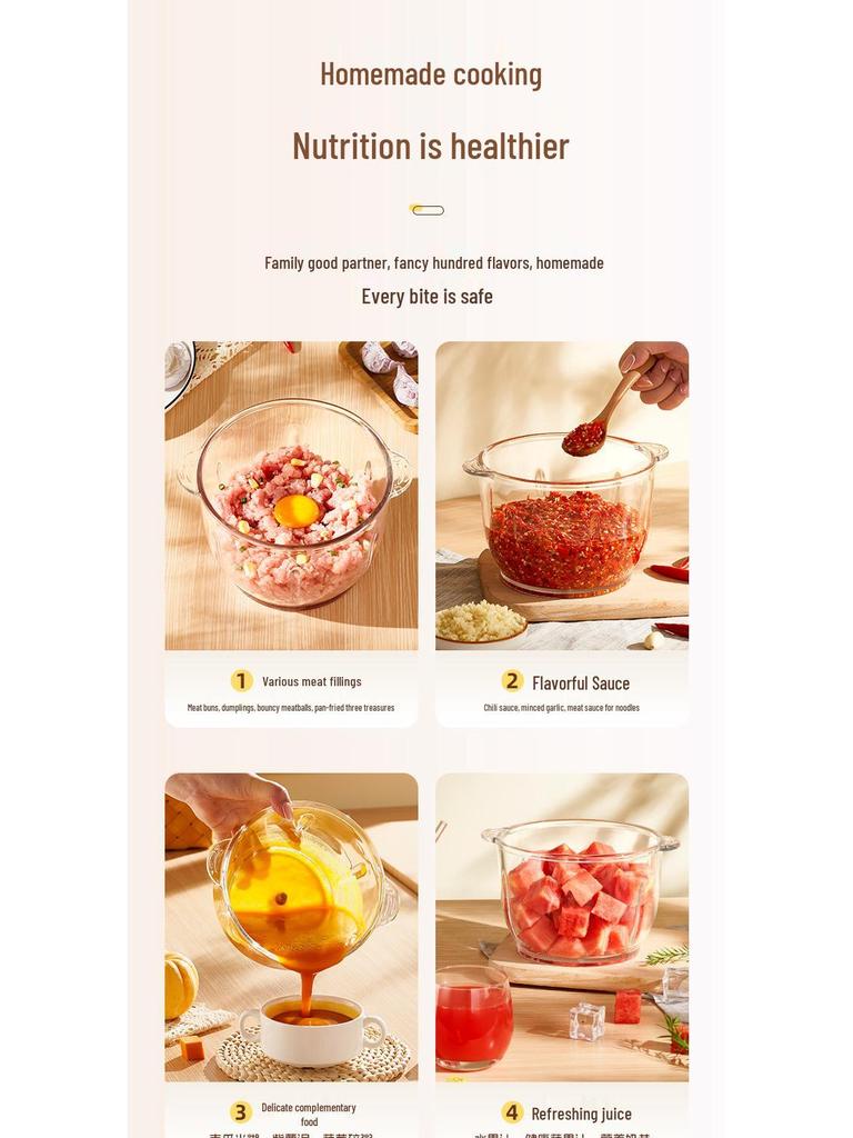 Multi-functional Electric Meat Grinder and Garlic Paste Maker with Visible Glass Bowl