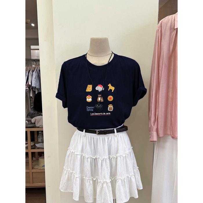 

Тринадцять ліній жіночого одягу 2025 літо японська креативна футболка з кумедним принтом з коротким рукавом вільна бавовняна футболка топ жіночий 3XL