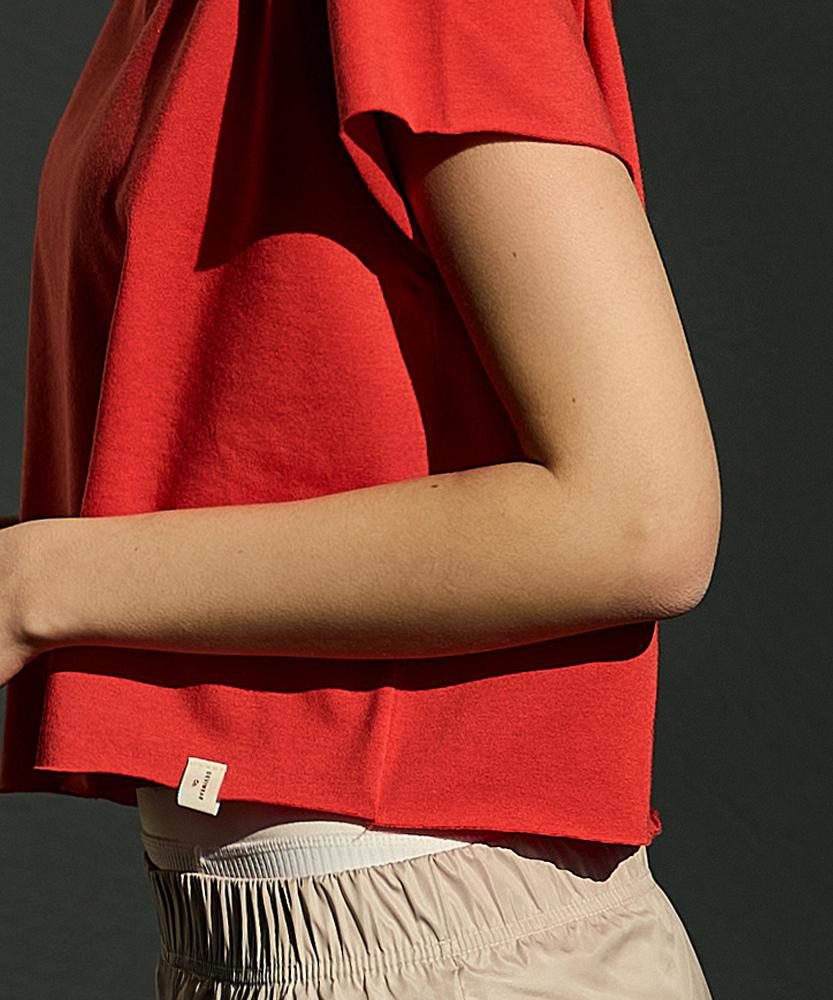 Debiweeo One-Shoulder Loose Fit Short Sleeve T-Shirt Devi-T0145-Red