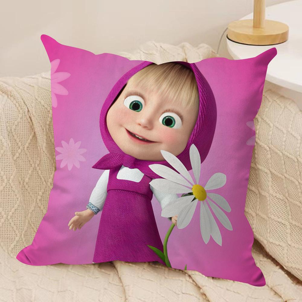 MMasha And BBears Cushion Cover Silky Short Plush Invisible Zipper Dustproof Sofa Pillow Case For Home Decor