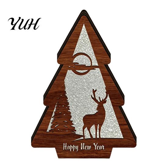 Festive Home Decor 3D Wooden LED Christmas Night Light, Hollow Carved Tabletop Seasonal with Warm Glow, Holiday And Office Decoration Light Lamp