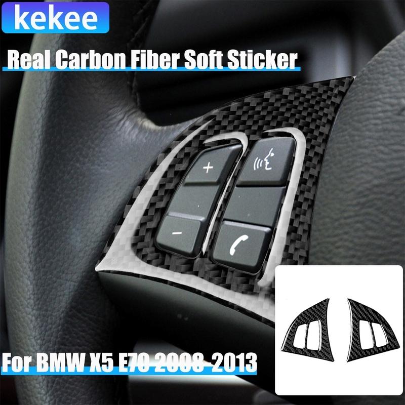 Real Carbon Fiber Car Accessories Driver Wheel Button Trim Cover Soft Sticker For BMW X5 E70 2008 2009 2010 2011 2012 2013