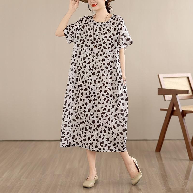 Short Sleeve Plus Size Cotton Vintage Floral New In Dresses for Women Casual Loose Long Summer Dress