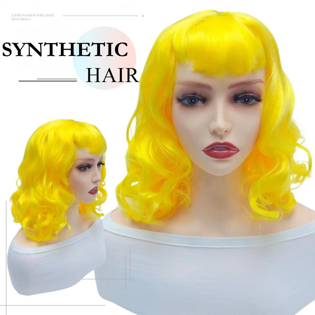 High Quality Yellow U-Shaped Bangs Synthetic Wig Curly Anime Little Mermaid Wig for Reality Show Cosplay