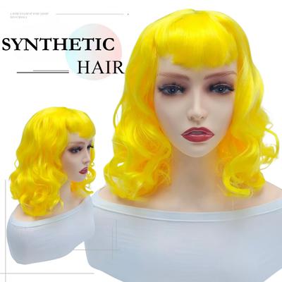 Peluca Sintética de Flequillo Amarillo en Forma de U de Alta Calidad Peluca Rizada de Anime de La Sirenita para Reality Show Cosplay