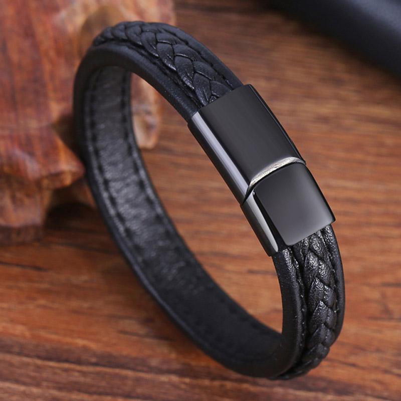 

New Fashion Genuine Leather Braid Charm Bracelet Magnetic Buckle Clasps Vintage Women Men Bracelets & Bangles Men Jewelry 20.5cm