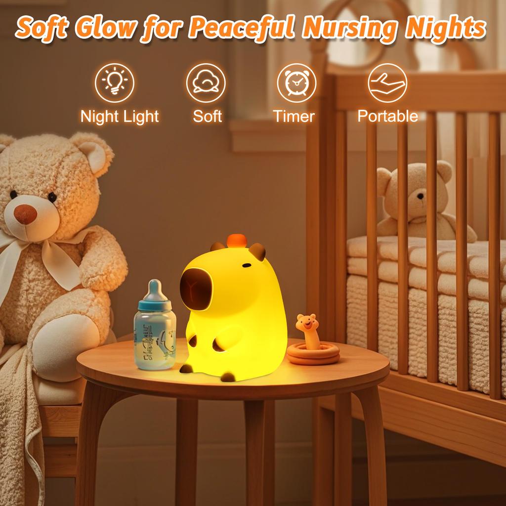 Cute Capybara Silicone Night Light Anywin Nursery Lamp 2 Levels 20 Minutes Timer Decorate Kids Living Festival Gift for Boys and Girls Orange,