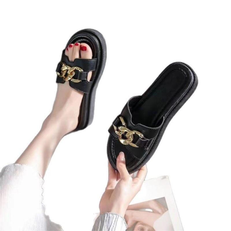 Chain High Heels Slippers Women Wedding Shoes Summer 2025 White Black Platform Wedges Slides Ladies Beach Slippers