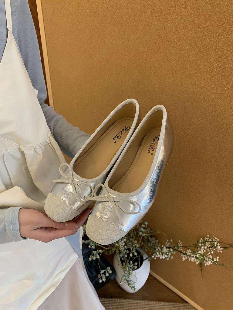 French bow shallow mouth Mary Jane women's shoes 2025 new Xiaoxiangfeng flat ballet shoes