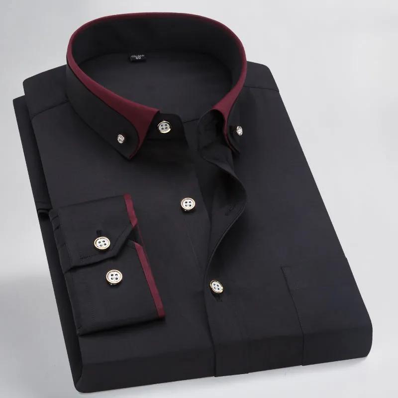 Pánská business casual košile, úzký střih, jednobarevná, prodyšná, s dlouhým rukávem, čtvercový výstřih, vysoce pružná, základní vrstva