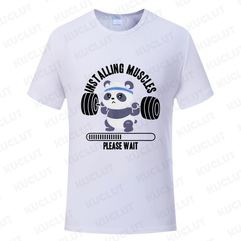 Funny Panda Gym Print T-Shirt Summer Tees for Men Women O-neck Casual Short Sleeve Weightlifting Installing Muscles Fashion Tops
