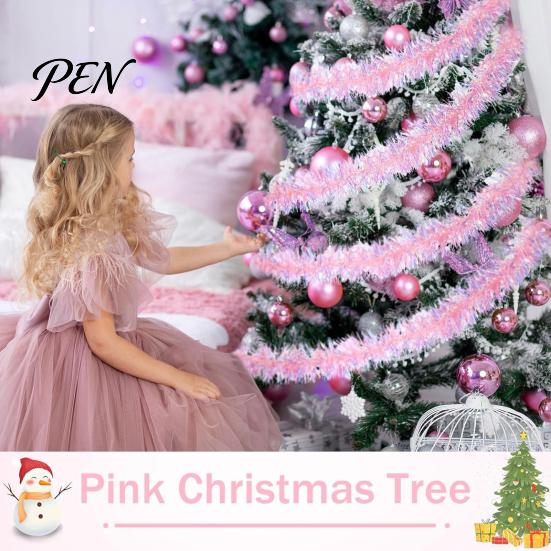 Kerst Trapleuning Wrap 78 Inch Roze Tinsel Sling Decoratie, Glanzende Metallic Twist Herbruikbare Feestelijke Party Supplies voor Kerstboom, Bruiloft,